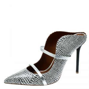 Pre Owned Malone Souliers Monochrome Printed Python Leather Moureen Pointed Toe Mules Size 39.5
