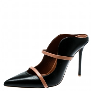 Pre Owned Malone Souliers Black Leather Slip On Pointed Toe Sandals Size 39.5