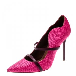Pre Owned Malone Souliers Pink/Purple Canvas Maureen Pointed Toe Pumps Size 38.5