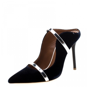 Pre Owned Malone Souliers Black Satin Maureen Pointed Toe Mules Size 35