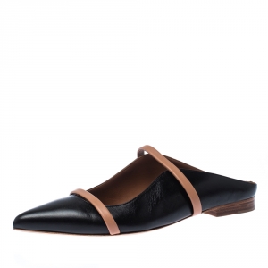 Pre Owned  Malone Souliers Black/Beige Leather Pointed-Toe Flats Size 35.5