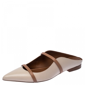 Pre Owned Malone Souliers Beige/Brown Leather Maureen Pointed Toe Mules Size 35.5