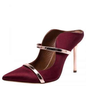Pre Owned Malone Souliers Burgundy Satin Maureen Pointed Toe Mules Size 35