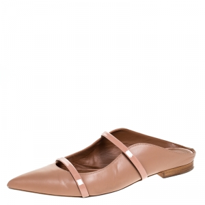 Pre Owned Malone Souliers Beige Leather Maureen Pointed Toe Mules Size 38