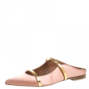 Pre Owned Malone Souliers Beige Satin Maureen Pointed Toe Flats Size 39