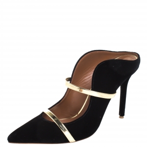 Pre Owned Malone Souliers Black Velvet And Leather Maureen Mules Size 39