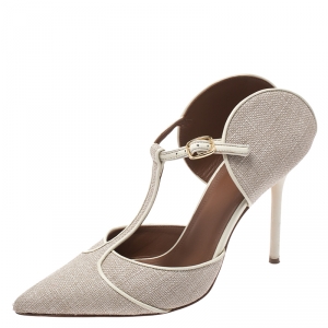 Pre Owned Malone Souliers Beige Canvas And Leather Trim Imogen Pumps Size 39