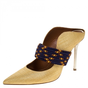 Pre Owned Malone Souliers Gold Woven Raffia Mara Mule Sandals Size 37