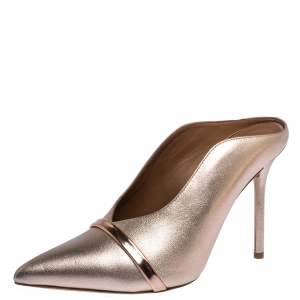 Pre Owned Malone Souliers Metallic Peach Leather Constance Mules Size 36.5