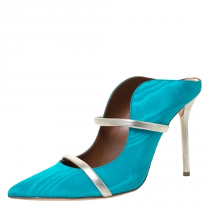 Pre Owned Malone Souliers Blue Moire Fabric Maureen Pointed Toe Mules Size 39