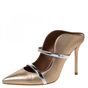 Pre Owned Malone Souliers Metallic Gold Leather Maureen Pointed Toe Mules Size 37