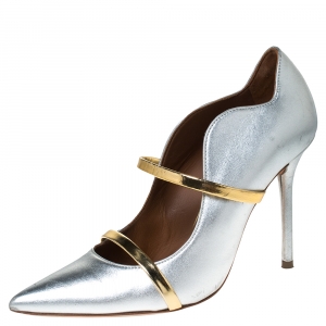 Pre Owned Malone Souliers Silver/Gold Foil Leather Maureen Pumps Size 37