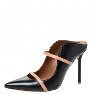 Pre Owned Malone Souliers Black Leather Maureen Pointed Toe Mules Size 38