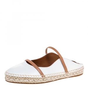 Pre Owned Malone Souliers White/Brown Leather Sienna Espadrille Mules Size 39