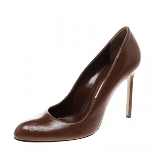 Pre Owned Manolo Blahnik Brown Leather BBR Pumps Size 40