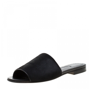 Manolo Blahnik Black Pony Hair Flat Slides Size 38.5