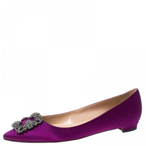 Pre Owned Manolo Blahnik Purple Satin Hangisi Ballet Flats Size 39