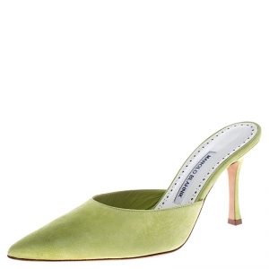 Manolo Blahnik Green Suede Carolyne Pointed Toe Mules Size 39