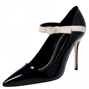 Pre Owned Manolo Blahinik Black Patent Leather Immaculada Pointed Toe Ankle Strap Pumps Size 40