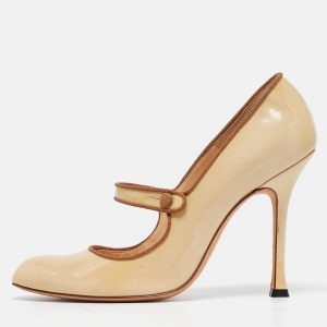 Pre Owned Manolo Blahnik Yellow Patent Leather Camparinew Pumps Size 37.5