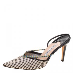 Manolo Blahnik Monochrome Canvas Venza Slingback Sandals Size 39