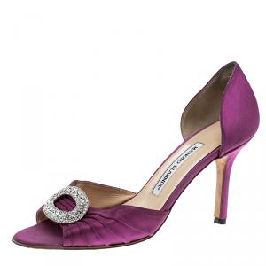 Pre Owned Manolo Blahnik Fuchsia Pleated Satin Sedaraby D'orsay Pumps Size 37.5