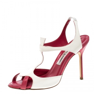 Manolo Blahnik White Leather Ankle Strap Sandals Size 36.5
