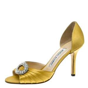 Manolo Blahnik Yellow Pleated Satin Sedaraby D'orsay Sandals Size 36