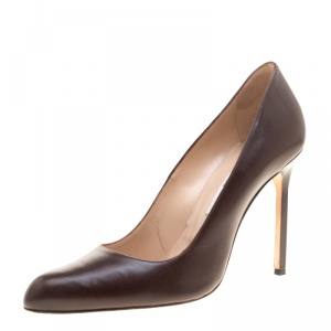 Pre Owned Manolo Blahnik Brown Leather Round Toe Pumps Size 40