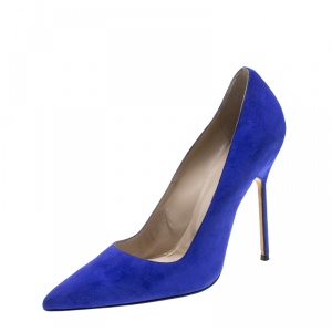 Pre Owned Manolo Blahnik Cobalt Blue Suede BB Pointed Toe Pumps Size 40