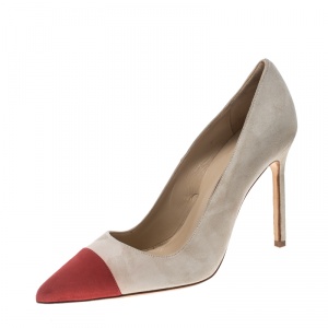 Pre Owned Manolo Blahnik Two Tone Suede Bipunta Pointed Toe Pumps Size 36
