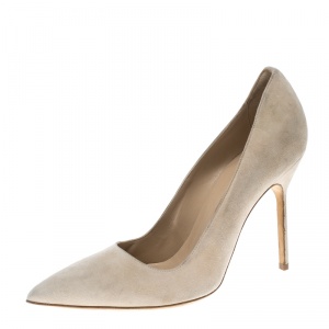 Pre Owned Manolo Blahnik Beige Suede BB Pointed Toe Pumps Size 38
