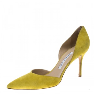 Pre Owned Manolo Blahnik Yellow Suede Tayler D'orsay Pointed Toe Pumps Size 40.5