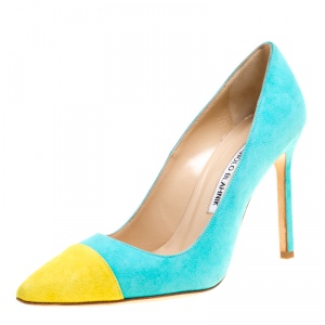 Pre Owned Manolo Blahnik Two Tone Suede Bipunta Pointed Toe Pumps Size 35