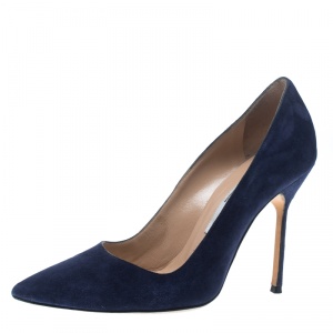 Pre Owned Manolo Blahnik Dark Blue Suede BB Pointed Toe Pumps Size 36