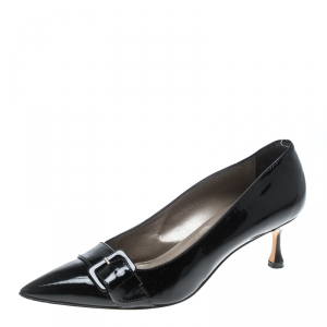 Pre Owned Manolo Blahnik Black Patent Leather Buckle Embellished Pumps Size 39