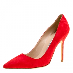 Pre Owned Manolo Blahnik Red Suede BB Pointed Toe Pumps Size 36