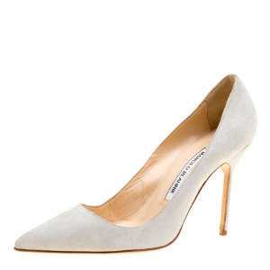 Pre Owned Manolo Blahnik Light Grey Suede BB Pointed Toe Pumps Size 37.5