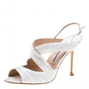 Manolo Blahnik White Leather Ankle Strap Sandals Size 41