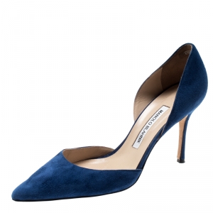 Pre Owned Manolo Blahnik Blue Suede Tayler D'orsay Pointed Toe Pumps Size 39