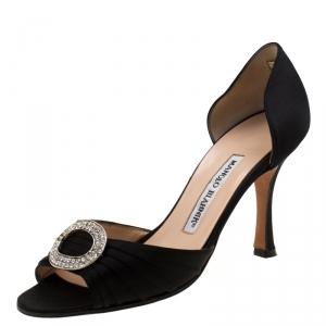  Manolo Blahnik Black Pleated Satin Sedaraby D'orsay Sandals Size 36