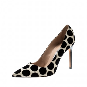 Pre Owned Manolo Blahnik Beige And Black Polka Dots Pumps Size 39