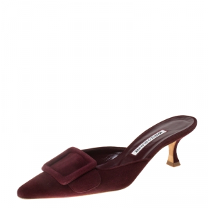 Manolo Blahnik Burgundy Suede Maysale Mules Size 38