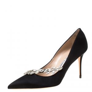 Pre Owned Manolo Blahnik Black Satin Embellished Nadira Pumps Size 40