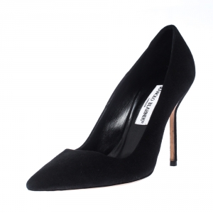Pre Owned Manolo Blahnik Black Suede Leather BB Pointed Toe Pumps Size 37