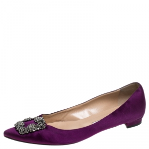 Pre Owned Manolo Blahnik Purple Satin Hangisi Ballet Flats Size 40