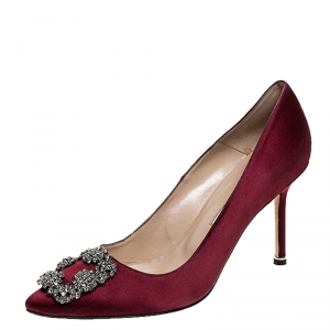Pre Owned Manolo Blahnik Red Satin Hangisi Pumps Size 38.5