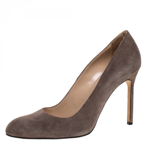 Pre Owned Manolo Blahnik Grey Suede BB Pumps Size 38.5