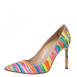 Pre Owned Manolo Blahnik Multicolor Rainbow Fabric BB Pumps Size 39.5