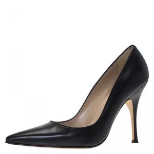 Pre Owned Manolo Blahnik Black Leather Blixa Pointed Toe Pumps Size 40